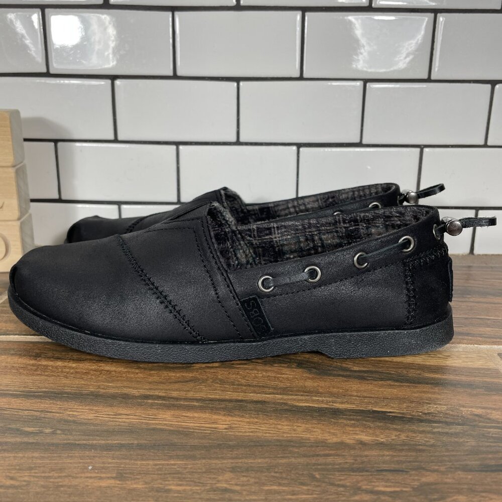 Skechers BOBS Chill Luxe Buttoned Up Shoes Womens Size 7 Black Comfort Flats